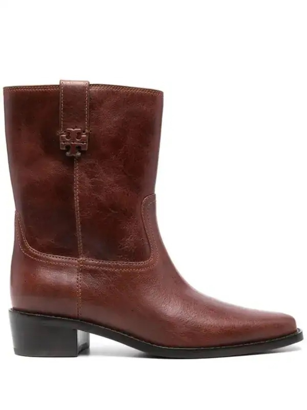 Tory Burch 40mm Double T-Motif Brown Calf Leather Boots Sz 11